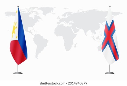 Philippines and Faroe Islands flags for official meeting against background of world map.
