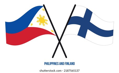 Philippines and Finland Flags Crossed And Waving Flat Style. Official Proportion. Correct Colors.