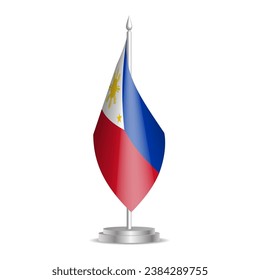 Philippines flag - 3D mini flag hanging on desktop flagpole. Usable for summit or conference presentaiton. Vector illustration with shading.