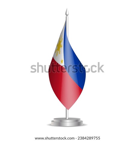 Philippines flag - 3D mini flag hanging on desktop flagpole. Usable for summit or conference presentaiton. Vector illustration with shading.