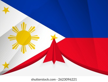 Philippines Flag with Abstract Paper Airplane Design, National Flag in a geometric folded paper style. Vector illustration.
