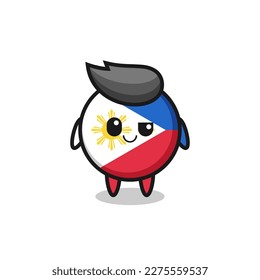 philippines flag badge cartoon with an arrogant expression , cute style design for t shirt, sticker, logo element