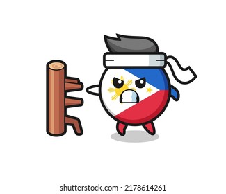 imagen de caricatura de insignia de bandera filipina como luchador de karate , diseño de estilo lindo para camiseta, pegatina, elemento logo