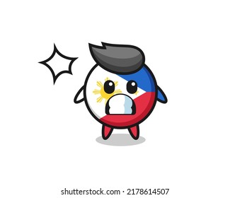 philippines flag badge character cartoon with shocked gesture , cute style design for t shirt, sticker, logo element
