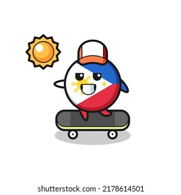 philippines flag badge character illustration ride a skateboard , cute style design for t shirt, sticker, logo element