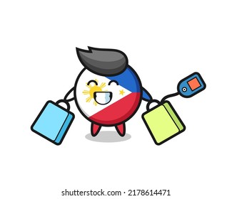 philippines flag badge mascot cartoon holding a shopping bag , cute style design for t shirt, sticker, logo element