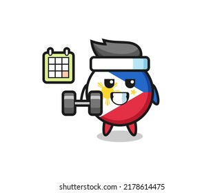 philippines flag badge mascot cartoon doing fitness with dumbbell , cute style design for t shirt, sticker, logo element