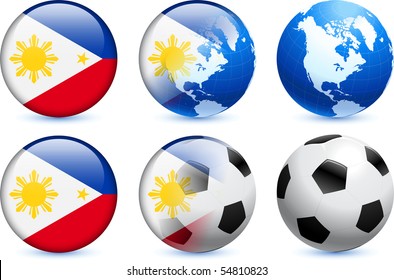 Philippines Flag Button with Global Soccer Event Original Illustration