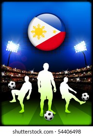 Philippines Flag Button with Soccer Match in Stadium Original Illustration