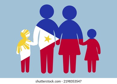 Philippines flag with family concept, vector element, parent and kids holding hands, immigrant idea, happy family with Philippines flag, flat design asset