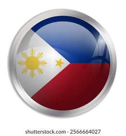 Philippines flag - glossy circle button displays a colorful flag representing a country cultural identity and heritage. The essence of national pride and unity.