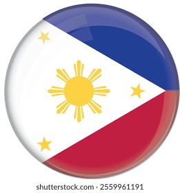 Philippines flag with glossy rounded button for football team and national emblem	