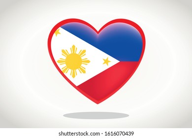 Philippines Flag in Heart Shape. Heart 3d Flag of Philippines, Philippines flag template design.
