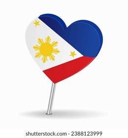 Philippines flag heart-shaped map pointer layout. Vector illustration.