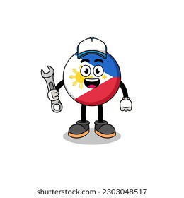 philippines flag illustration cartoon as a mechanic , character design