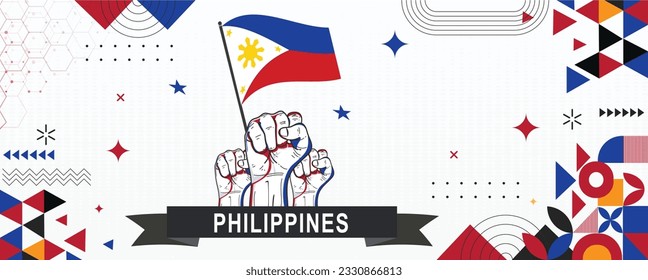 PHILIPPINES flag independence day geometric Country web banner. corporate abstract background design with flag theme. Country Vector Illustration