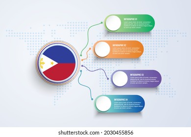 Philippines Flag with Infographic Design isolated on Dot World map. Vector illustration.