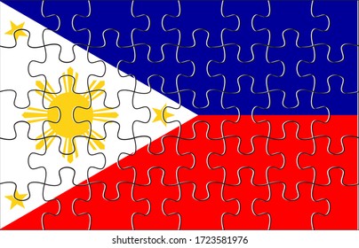 Philippines Flag Jigsaw Puzzle. Vector illustration. 40 pieces of puzzles.