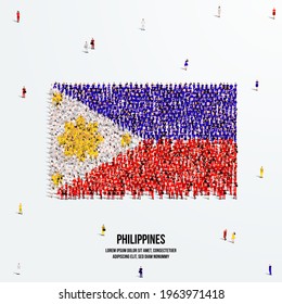 Philippines Flag. A large group of people form to create the shape of the Philippines flag. Vector Illustration.