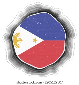 Die Philippinen fliegen im Rahmen. Länderabzeichen. Kartenkreiszeichen um die philippinische Flagge. Charmante Vektorgrafik.