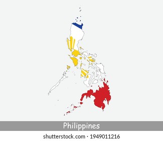 Philippines Flag Map. Map of the Republic of the Philippines with the Filipino national flag isolated on a white background. Vector Illustration. svg