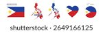  philippines flag and map set. philippines flag in official colors and proportions. independence day 12 june, map, circle and heart shaped philippines