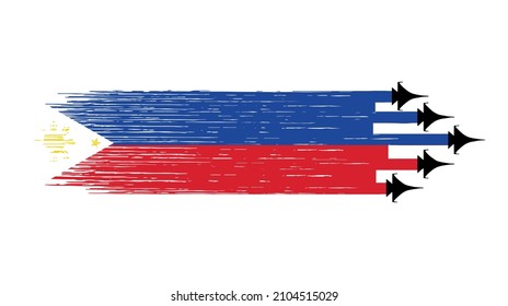 Philippines flag with military fighter jets isolated  on png or transparent ,Symbols of Philippines ,template for banner,card,advertising,poster, and business matching country, vector illustration