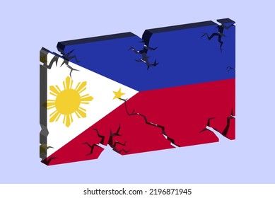 Philippines flag on 3D cracked wall vector, fracture pattern, Philippines earthquake, country flag with cracked texture, Switzerland national issues concept, logo idea