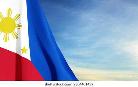 Bandera de Filipinas al fondo del cielo. Antecedentes patrióticos. Vector EPS10