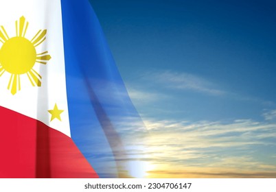 Philippines flag on background of sky. Patriotic background. EPS10 vector
