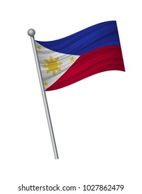 Philippines flag on the flagpole. Official colors and proportion correctly. waving of Philippines flag on flagpole, vector illustration isolate on white background.