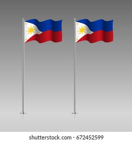 Philippines flag on the flagpole. Official colors and proportion correctly. High detailed vector illustration. 3d and isometry. EPS10