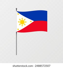 Philippines flag on flagpole. Vector illustration.
