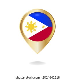 Bandera de Filipinas en el mapa del puntero dorado, ilustración vectorial eps.10