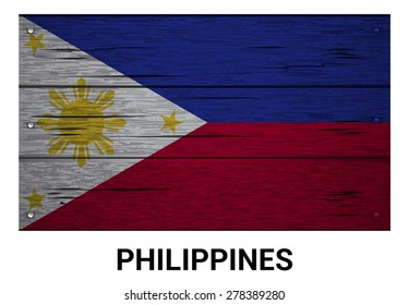 Philippines flag on wood texture background - vector illustration