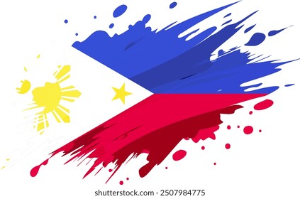 Bandera de Filipinas pintada con trazo de pincel Grunge, estilo de bandera de acuarela.