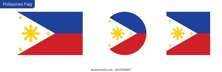  Philippines flag png vector. Philippines Square and round icon isolated on transparent PNG background. Philippines flag icon