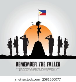 Philippines flag in remember the fallen flag for morning sun and army design