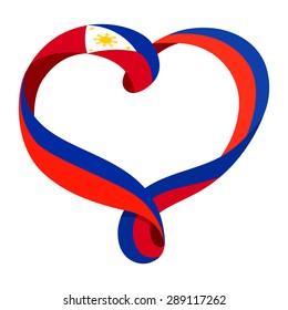 Philippines flag ribbon-shaped heart, symbol of love and harmony, vector illustration.