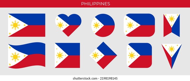 Philippines flag set. Vector illustration isolated on white background
