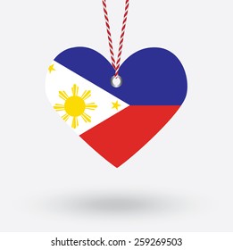 Philippines flag in the shape of a heart with hang tags