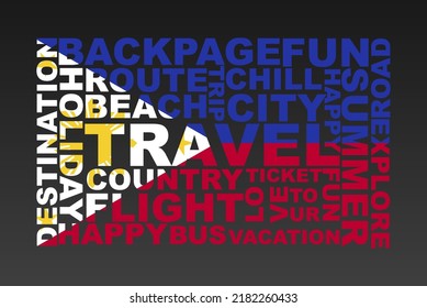 Philippines flag shape of travel keywords, travel concept, abroad vacation idea, simple flat design, Philippines flag mask on holiday words, tourism banner