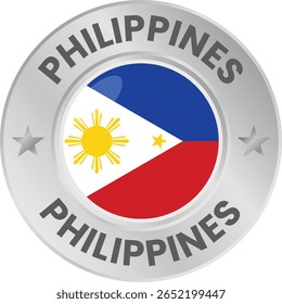 Philippinische Flagge in silberfarbener Medaille. Nationalflagge in Metallkreisemblem.