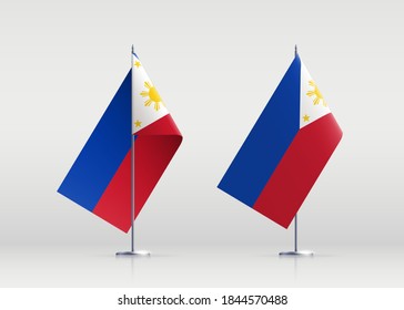 Philippinisches Flaggenstaatsymbol einzeln auf nationalem Hintergrund. Grußkarte Nationaler Unabhängigkeitstag der Republik der Philippinen. Illustrationsbanner mit realistischer Staatsflagge.