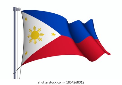 Philippines flag state symbol isolated on background national banner. Greeting card National Independence Day of the Republic of the Philippines. Illustration banner with realistic state flag.