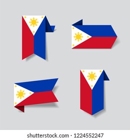 Philippines flag stickers and labels set. Vector illustration.