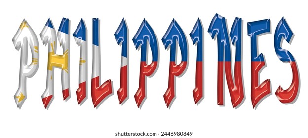 Fuente del texto de la bandera de Filipinas, fondo colorido de la bandera de Filipinas 3D, Ilustración vectorial de la bandera de Filipinas