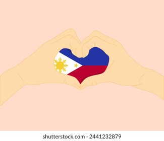 Philippines flag with two hands heart shape, express love or affection concept, support or donate to Philippines, hand heart love sign, vector design, patriotism and nationalism idea