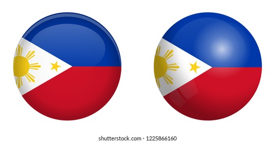 Philippines flag under 3d dome button and on glossy sphere / ball.