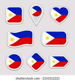 Philippines flag vector stickers collection. Isolated geometric icons. Country national symbols badges. Web, sport page, patriotic, travel design elements. Different patch shapes.